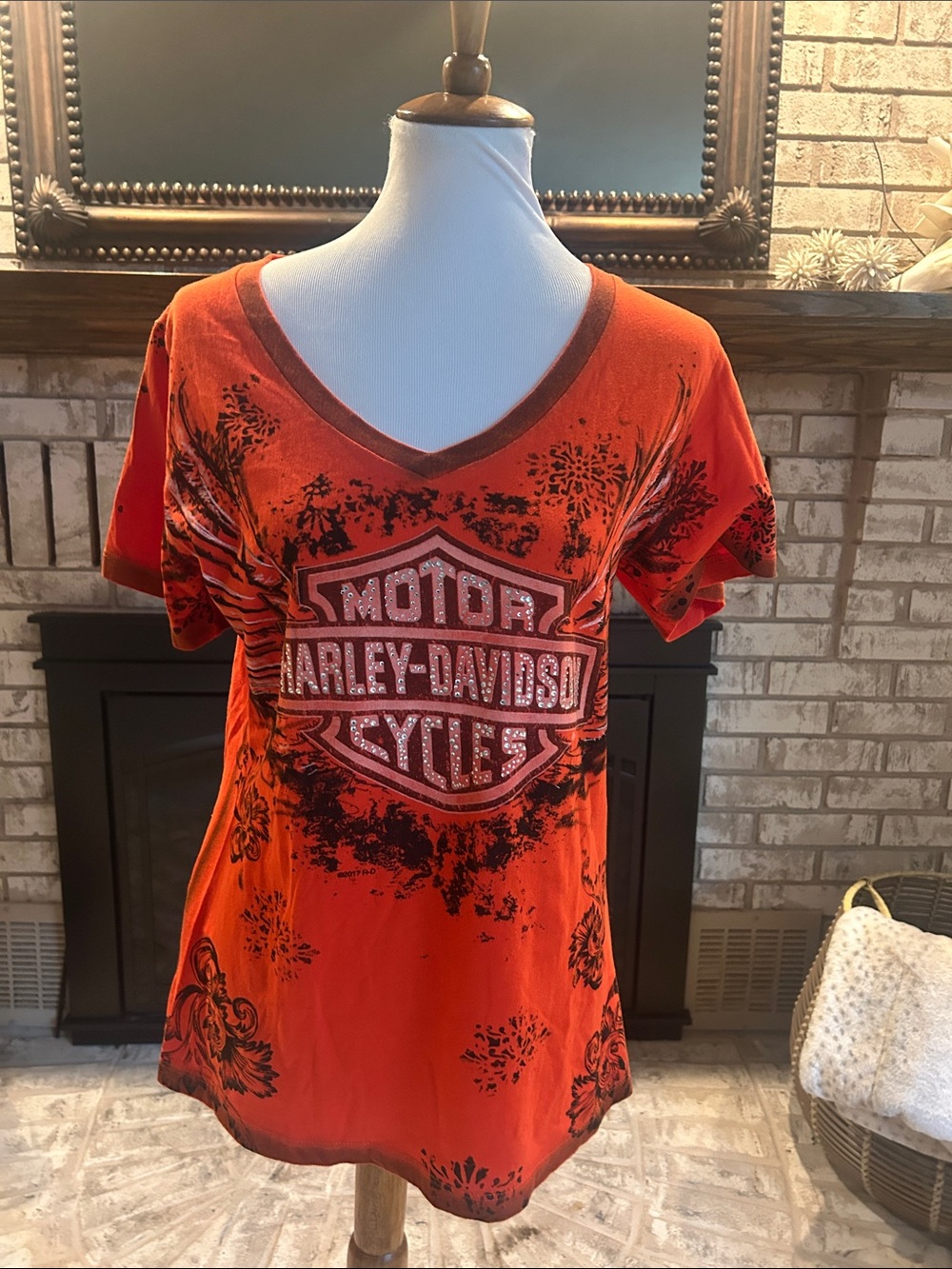Harley-Davidson Orange V-Neck Graphic Tee